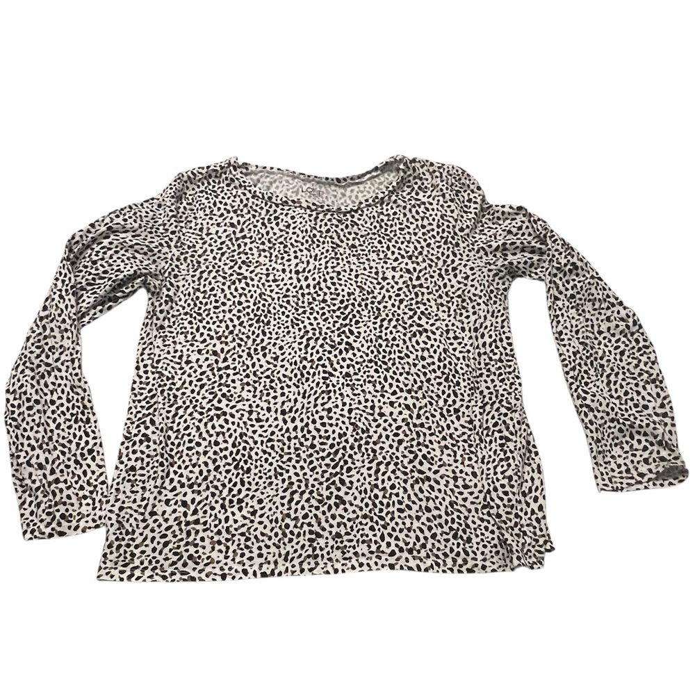 LOFT Outlet Cotton Long Sleeve Tee L White Black Leopard Print
